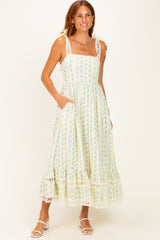 Ivory Floral Crochet Lace Detail Maternity Midi Dress