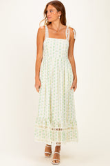 Ivory Floral Crochet Lace Detail Midi Dress