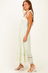 Ivory Floral Crochet Lace Detail Midi Dress