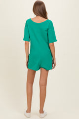 Green Scoop Neck Maternity Romper
