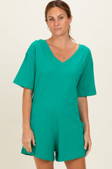 Green Scoop Neck Maternity Romper