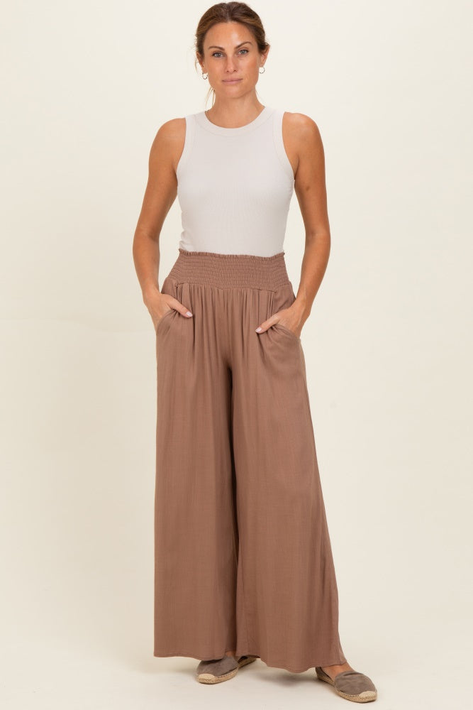 Cocoa Smocked Waistband Wide Leg Maternity Lounge Pants