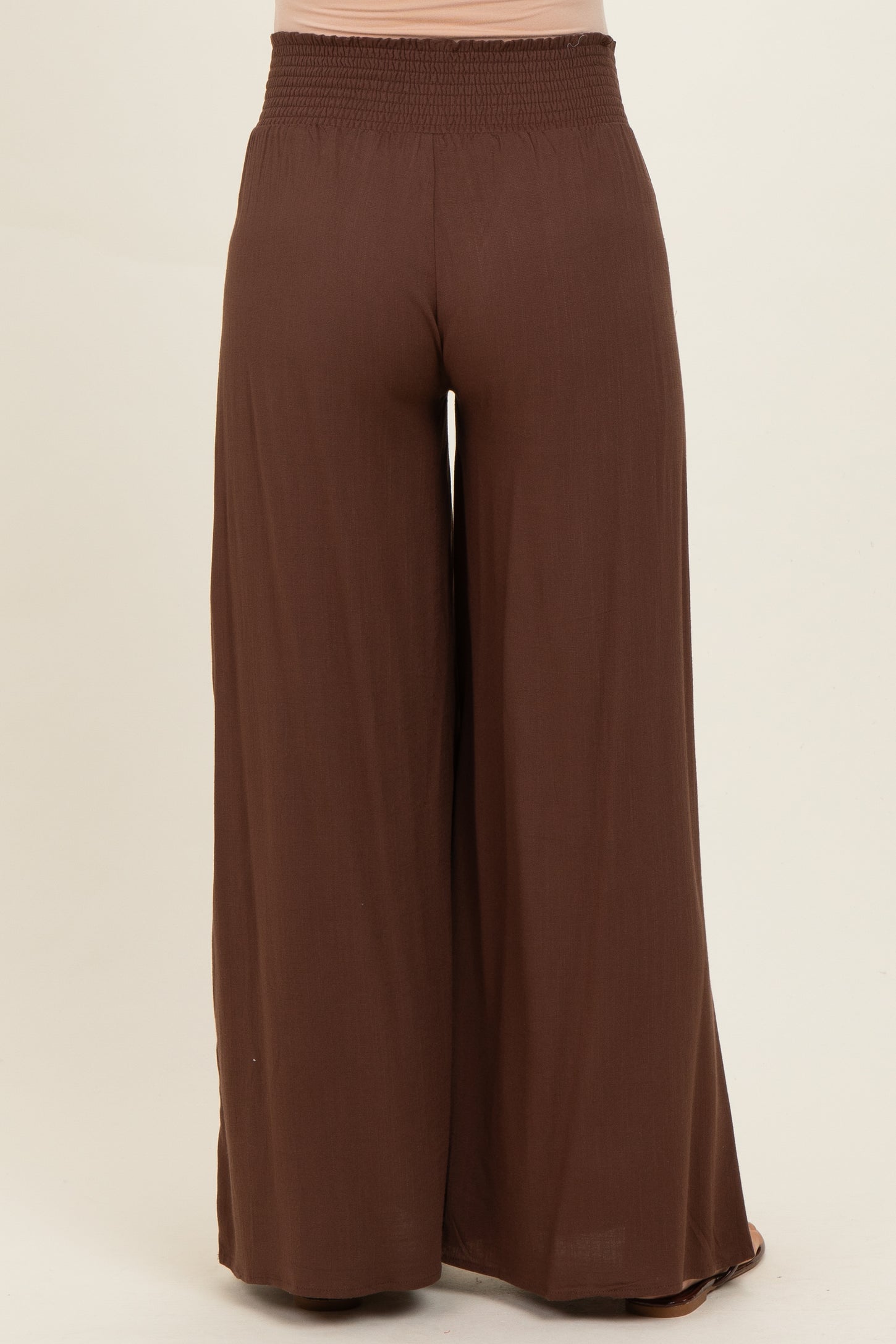 Brown Smocked Waistband Wide Leg Maternity Lounge Pants