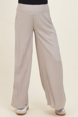 Beige Smocked Waistband Wide Leg Maternity Lounge Pants