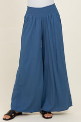 Denim Smocked Waistband Wide Leg Lounge Pants