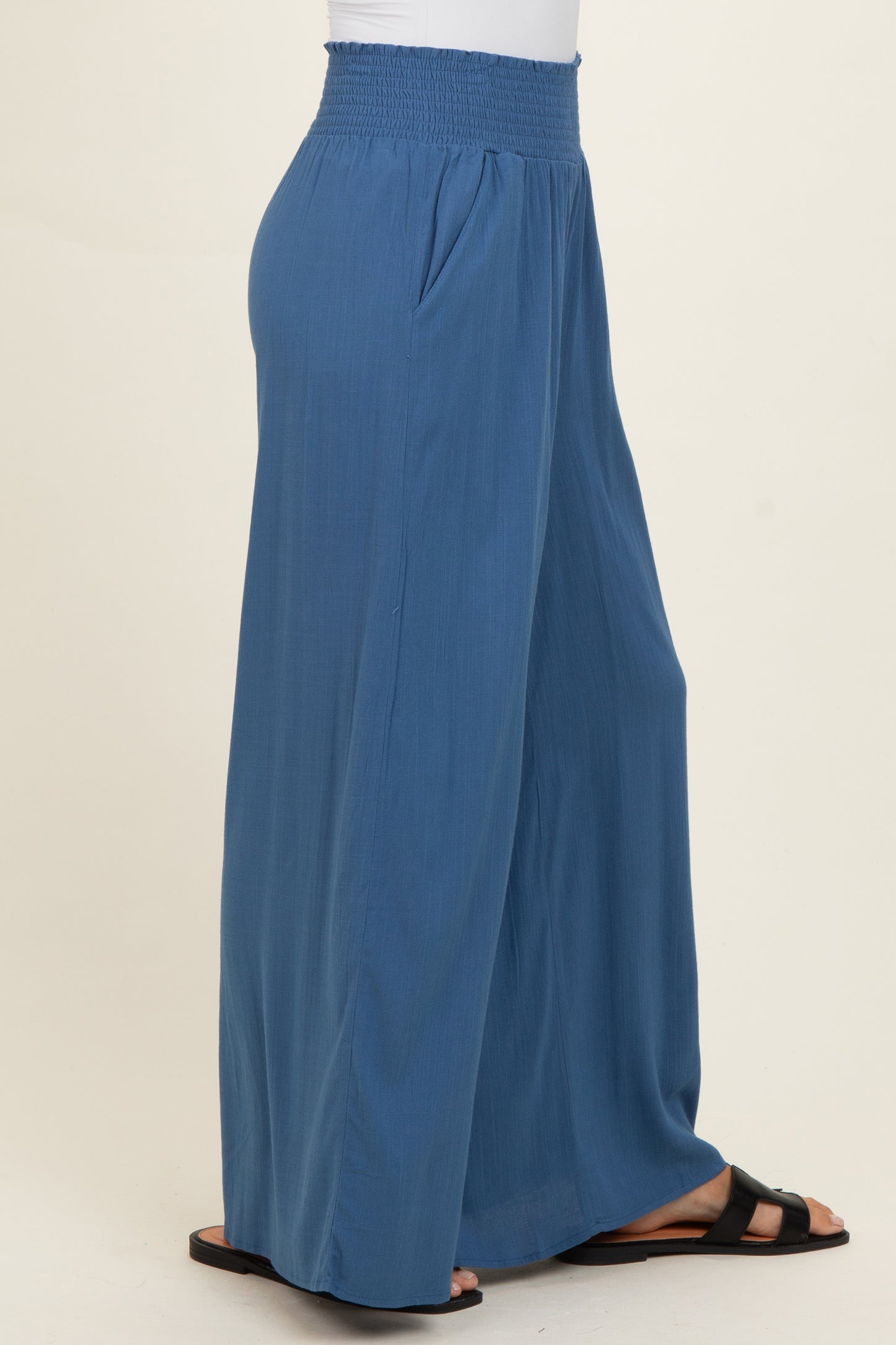 Denim Smocked Waistband Wide Leg Lounge Pants