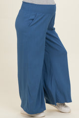 Denim Smocked Waistband Wide Leg Maternity Lounge Pants
