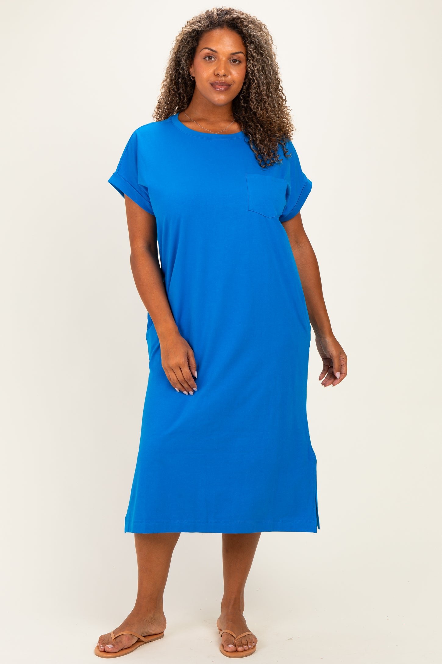 Royal Blue Plus Round Neck Short Sleeve Midi Dress – PinkBlush