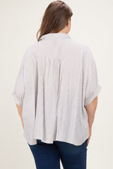 Brown Plus Woven Stripe Button Down  Maternity Top