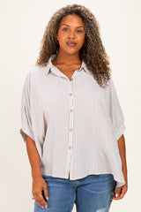 Brown Plus Woven Stripe Button Down  Maternity Top