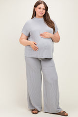 Grey Plus Raised Rib Short Sleeve Maternity Tee & Pants Set
