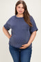 Navy Plus Raised Rib Short Sleeve Front Pocket Maternity Top