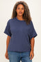 Navy Plus Raised Rib Short Sleeve Front Pocket Top