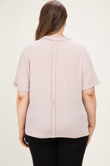 Beige Plus Raised Rib Short Sleeve Front Pocket Maternity Top