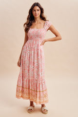 Pink Floral Smocked Maternity Maxi Dress