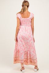 Pink Floral Smocked Maternity Maxi Dress