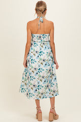 Off White Floral Halter Maternity Midi Dress