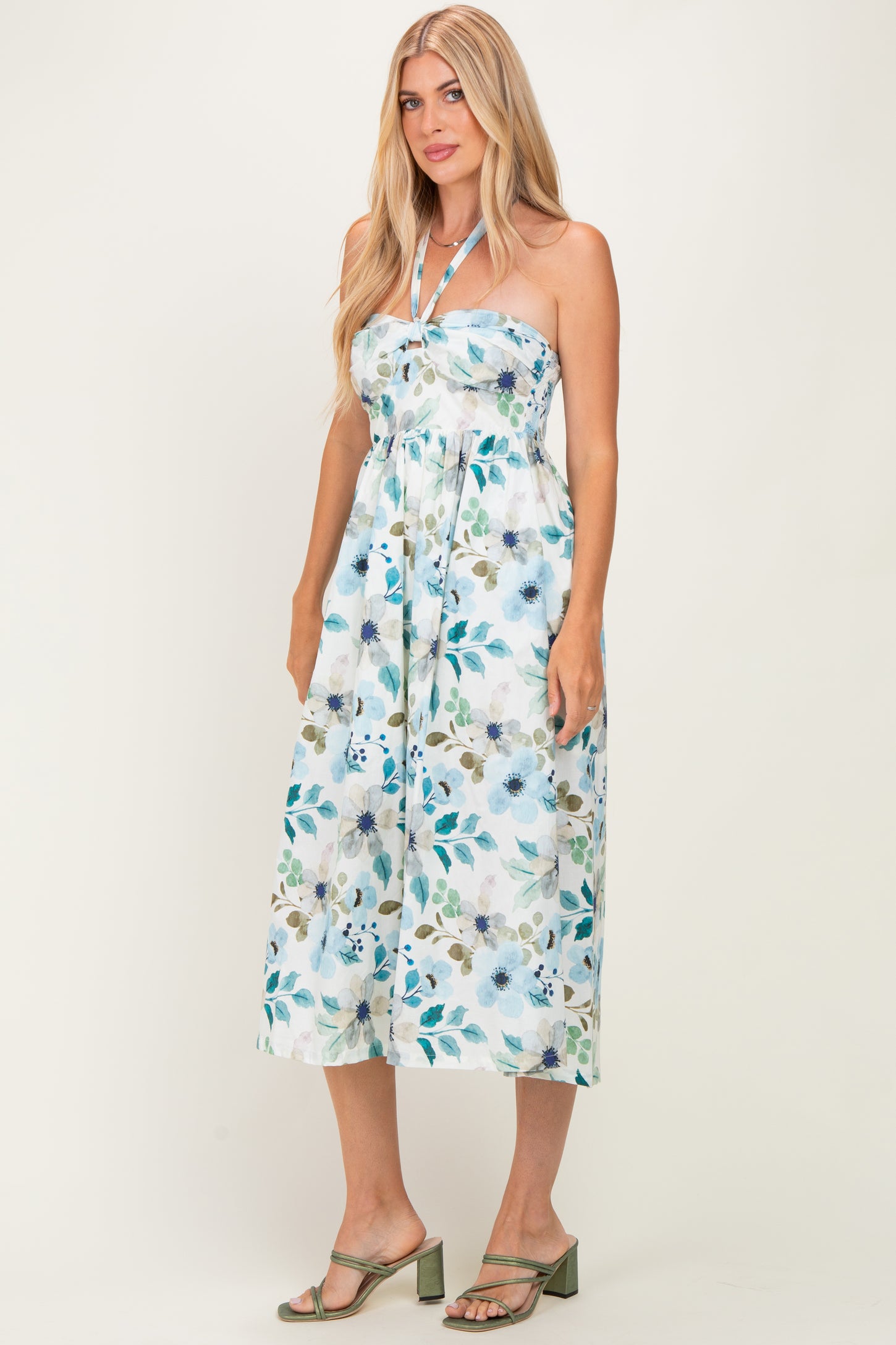 Off White Floral Halter Midi Dress – PinkBlush