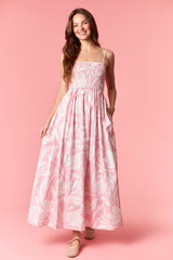 Light Pink Floral Smocked Midi Dress