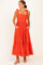 Tomato Laser Cut Lace Shoulder Tie Maxi Dress