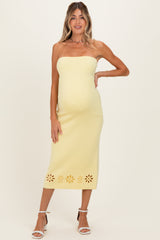 Yellow Strapless Laser Cut Lace Floral Detail Maternity Dress
