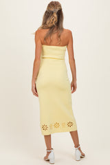 Yellow Strapless Laser Cut Lace Floral Detail Maternity Dress