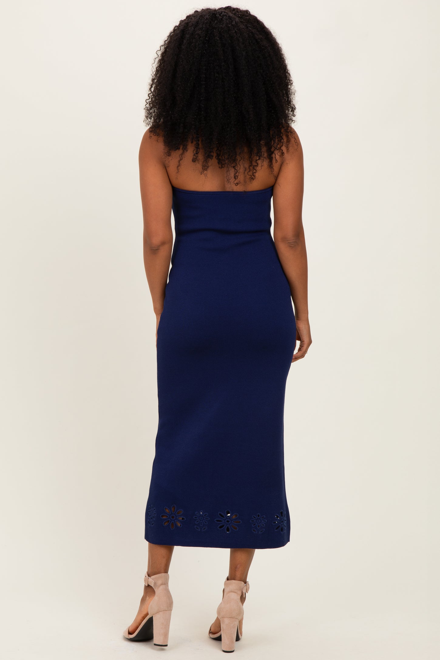 Navy Strapless Laser Cut Lace Floral Detail Dress – PinkBlush