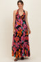 Black Floral Deep V-Neck Smocked Maternity Midi Dress