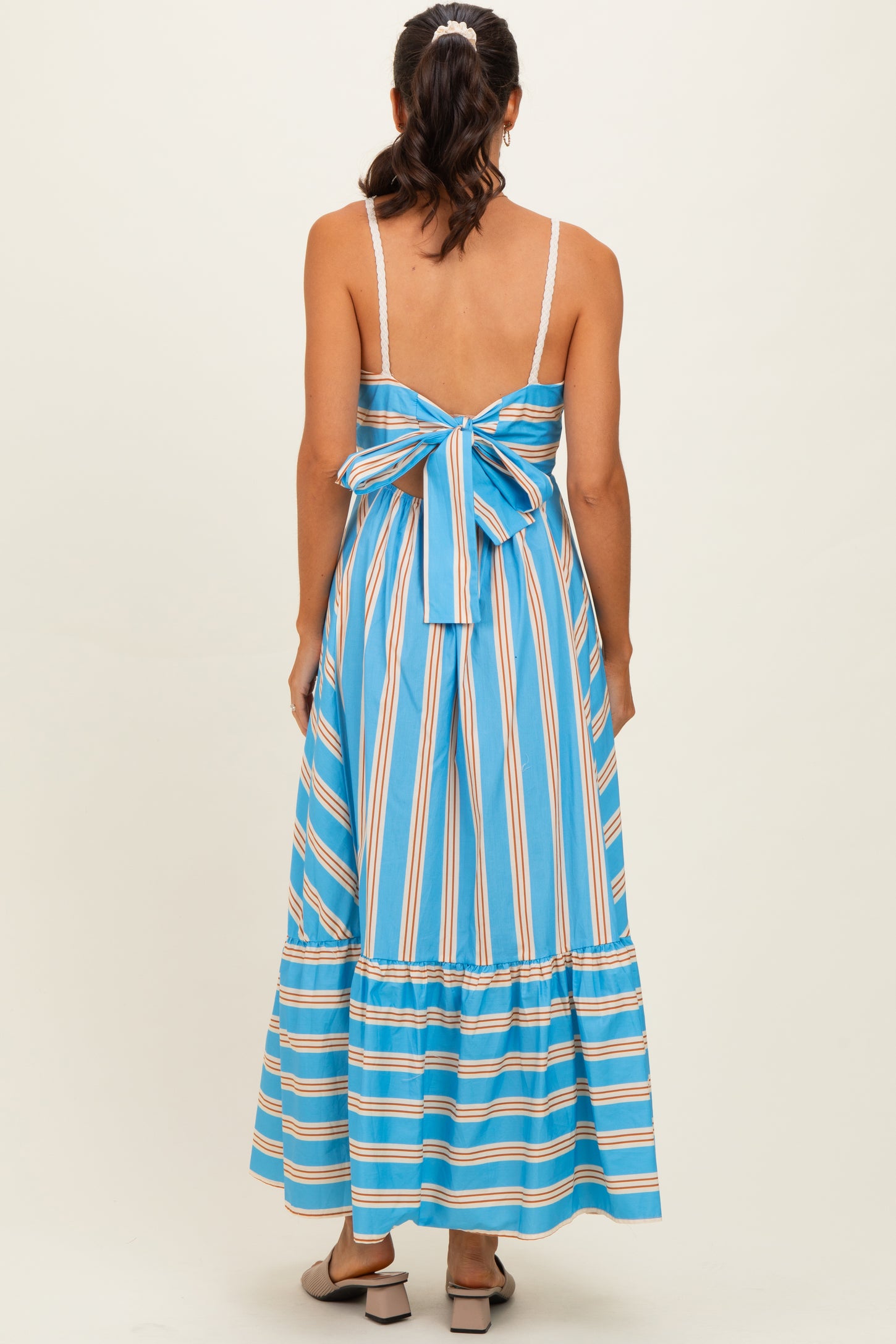 Blue Striped Ruffle Hem Midi Dress Blue Striped Ruffle Hem Midi Dress