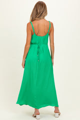 Green Sleeveless Flower Belt Maxi Dress