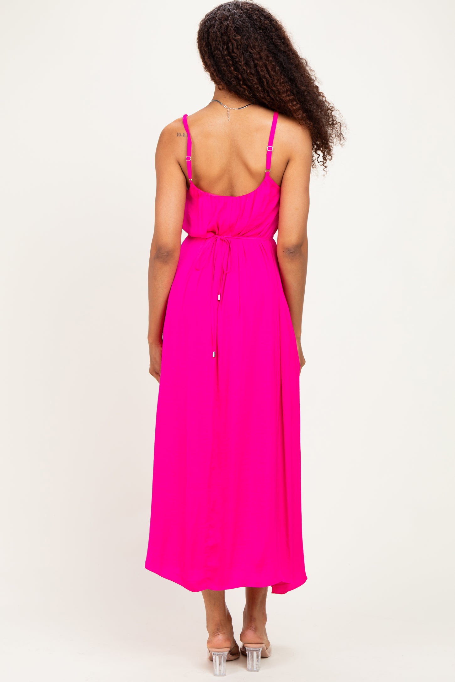 Hot Pink Sleeveless Flower Belt Dress