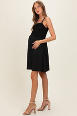 Black Knot Detail Smocked Maternity Mini Dress