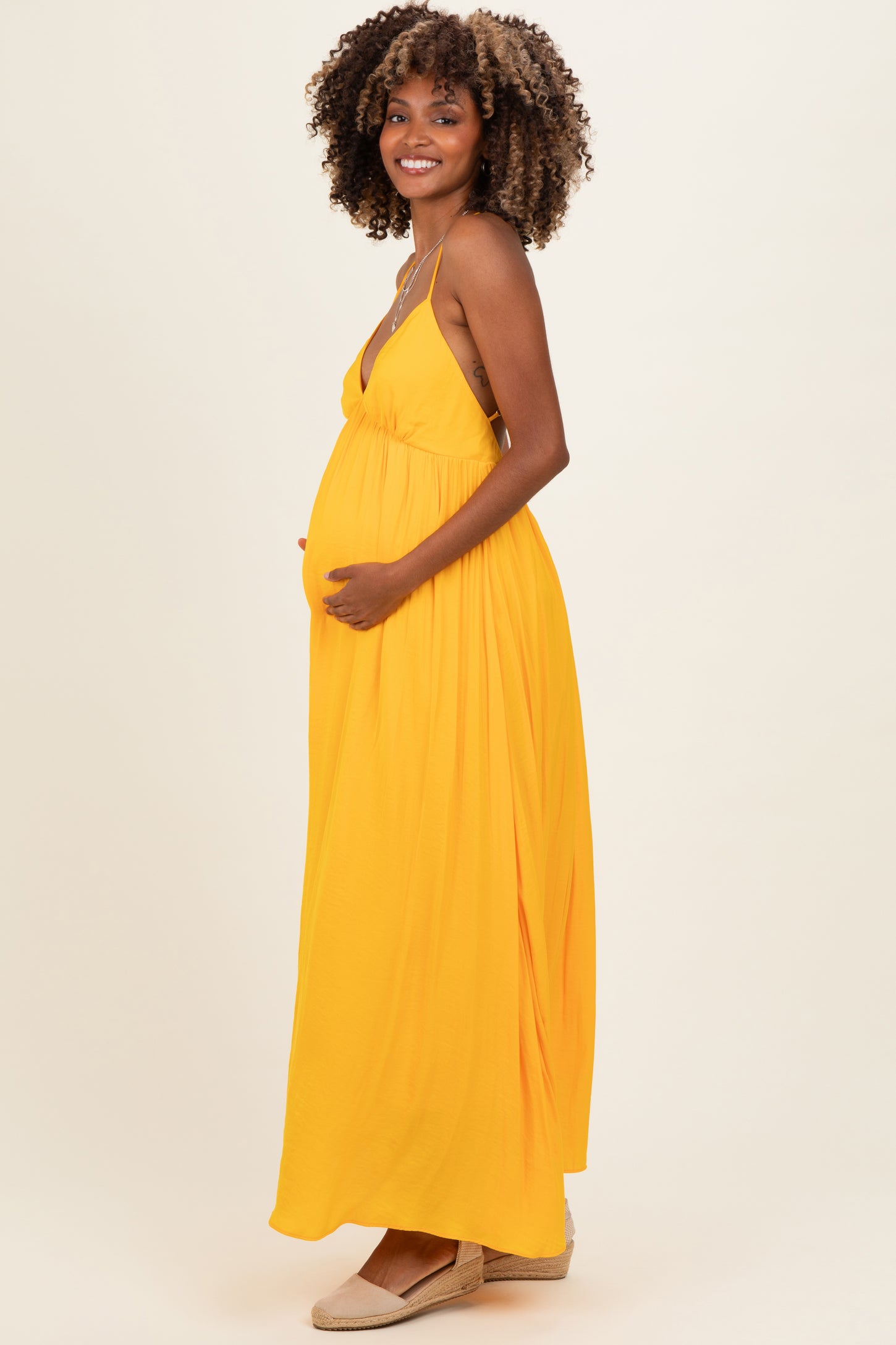sunflower maxi dress Sunflower V-Neck Open Back Maternity Maxi Dress