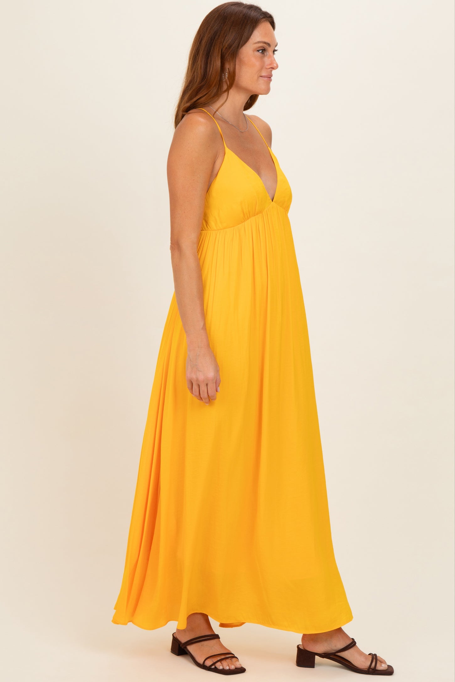 Sunflower V-Neck Open Back Maxi Dress