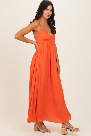 Orange V-Neck Open Back Maxi Dress