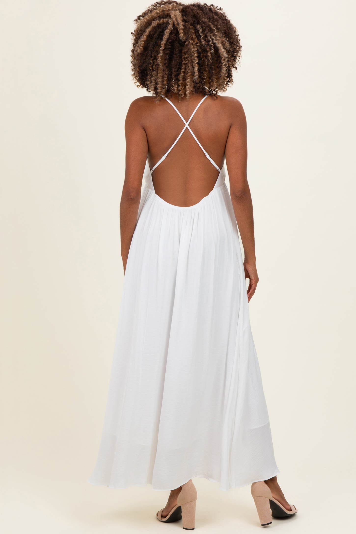 Off White V-Neck Open Back Maternity Maxi Dress – PinkBlush