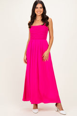 Hot Pink Textured Smocked Maternity Maxi Dress