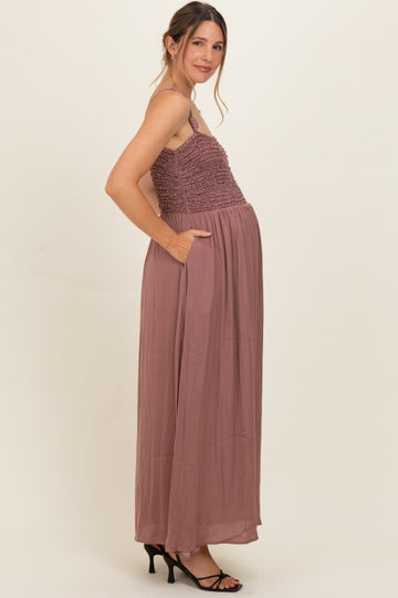 Mauve Textured Smocked Maternity Maxi Dress
