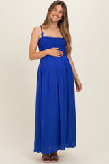 Capri Blue Textured Smocked Maternity Maxi Dress