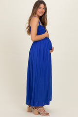 Capri Blue Textured Smocked Maternity Maxi Dress