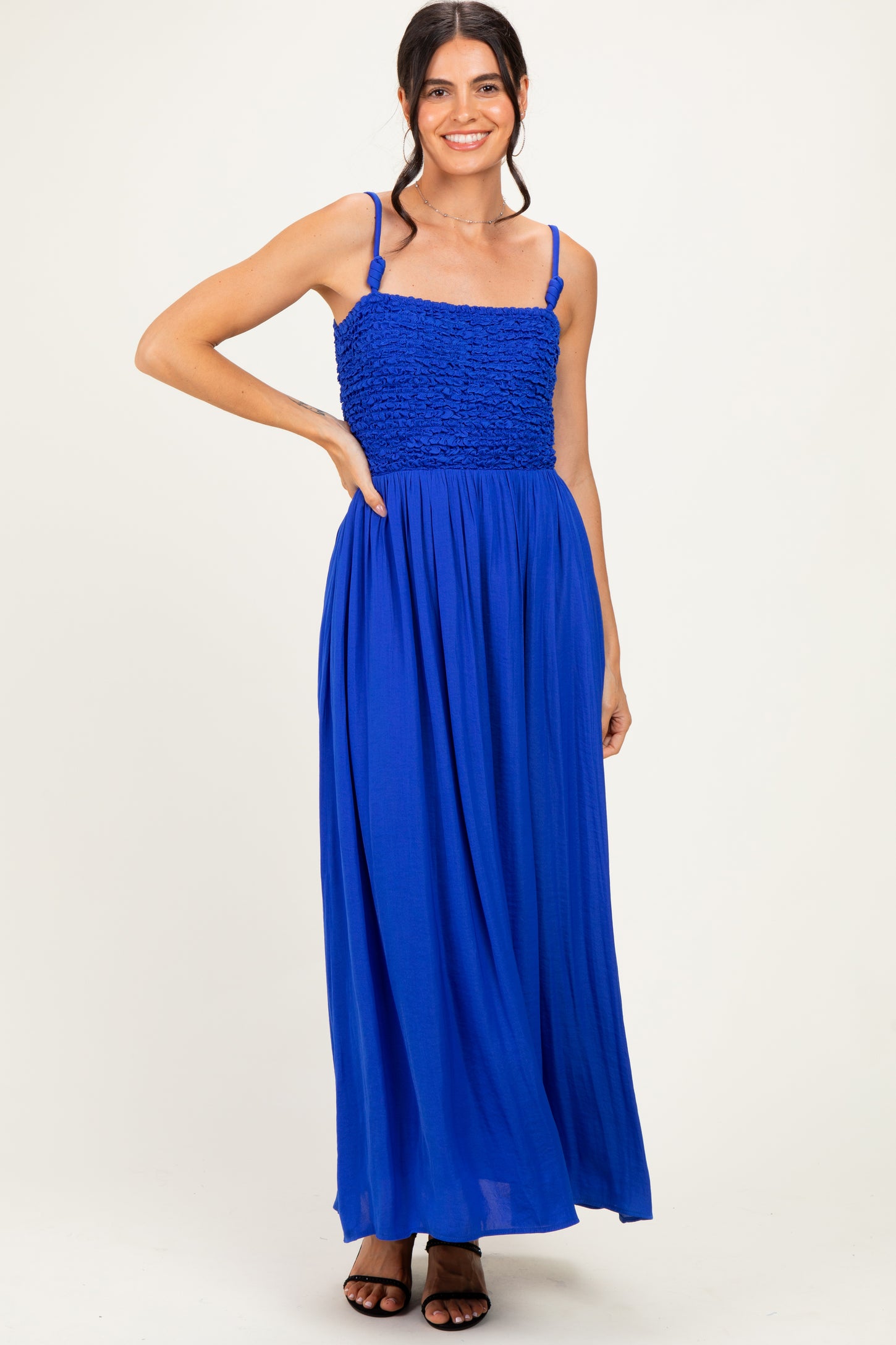 Capri Blue Textured Smocked Maxi Dress