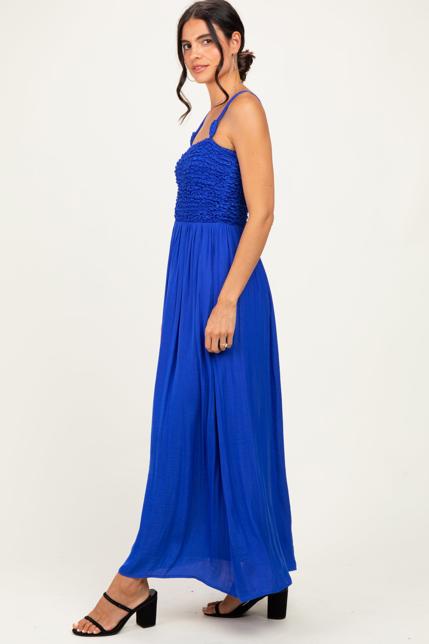 Capri Blue Textured Smocked Maxi Dress