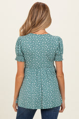 Olive Ditsy Floral Smocked Sleeve Maternity Wrap Top