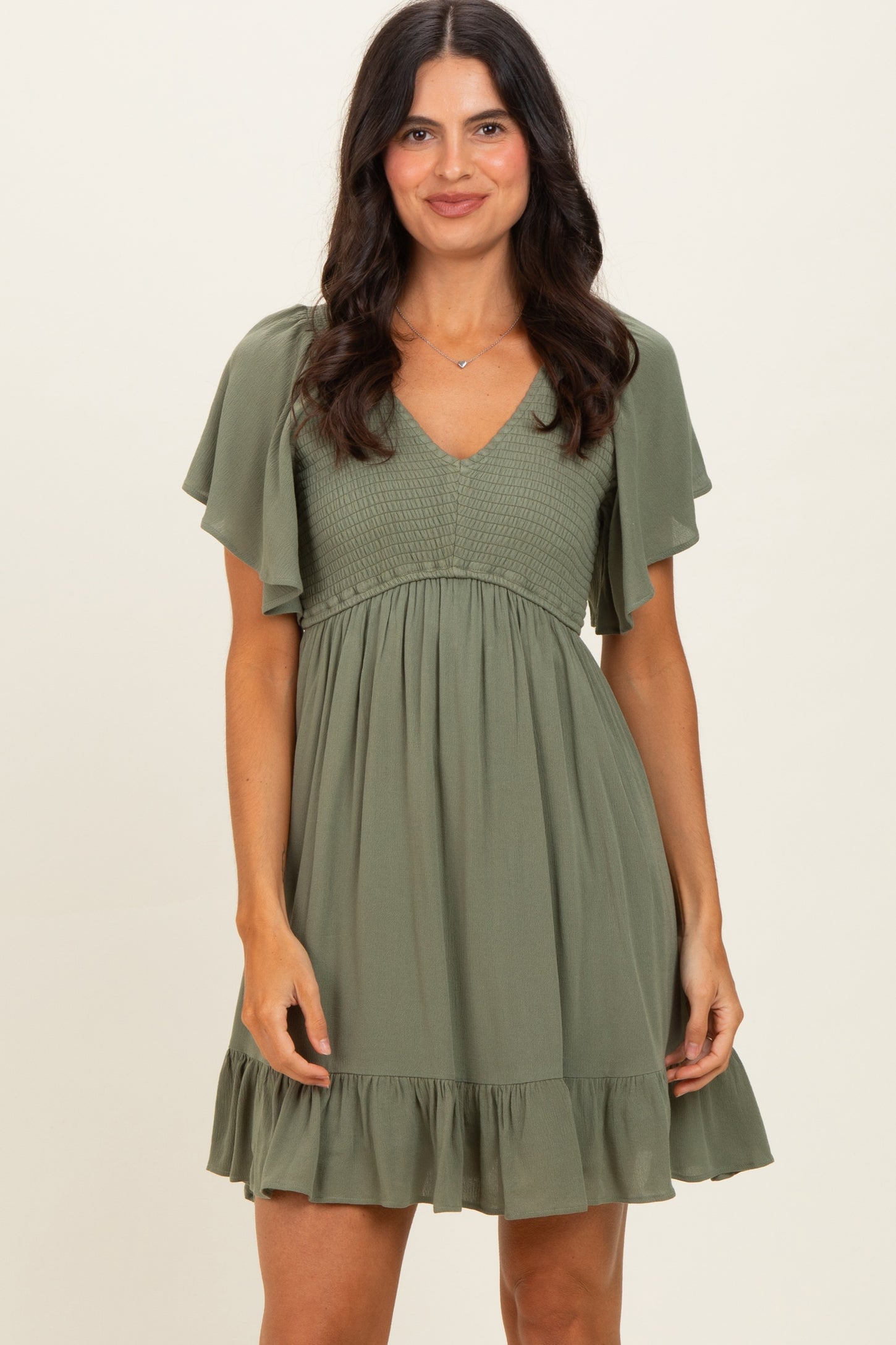 olive green smocked dress Olive Smocked Dress