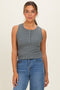 Olive Ribbed Sleeveless Henley Tank Top
