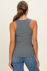 Olive Ribbed Sleeveless Henley Tank Top