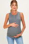 Olive Ribbed Sleeveless Henley Maternity Tank Top