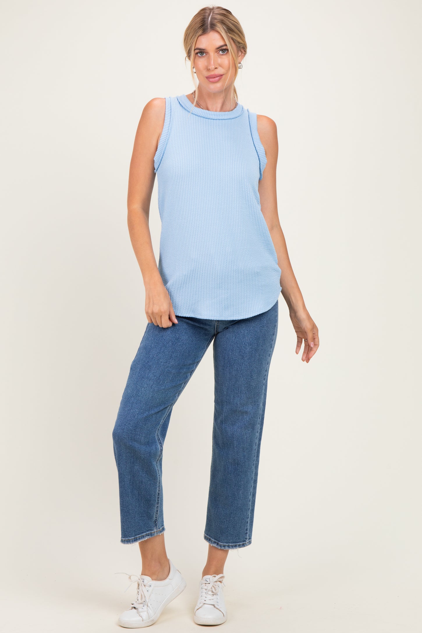 Light Blue Ribbed Sleeveless Top