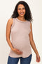 Beige Ribbed Sleeveless Maternity Top