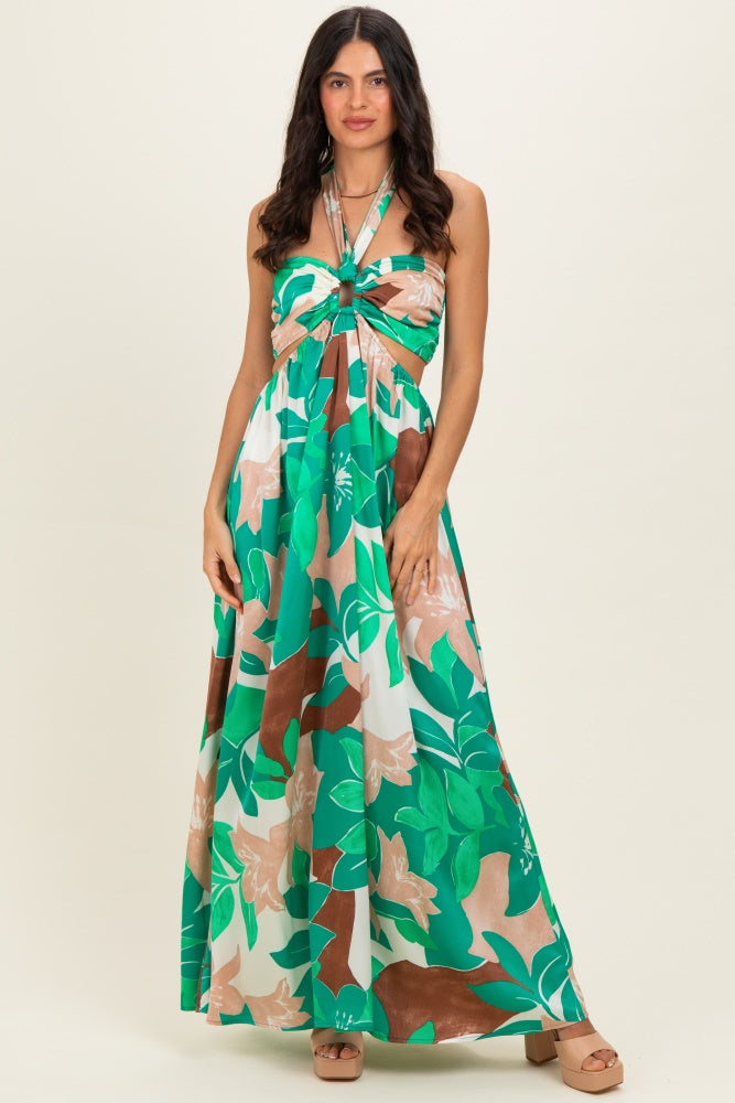 Green Floral Halter Cut Out Maxi Dress Green Floral Halter Cut Out Maxi Dress